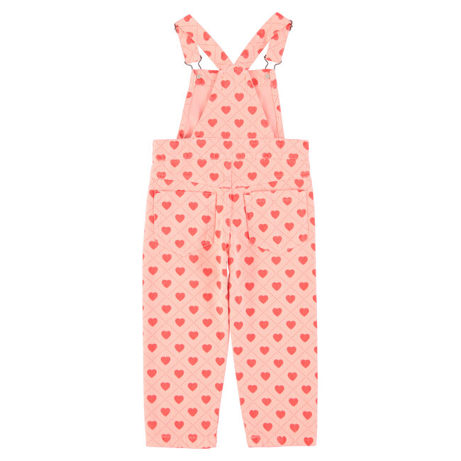 Piupiuchick dungarees | pink w/ red hearts allover