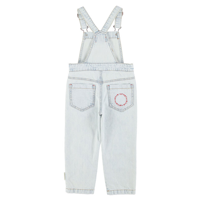 Piupiuchick dungarees | washed light blue denim w/ "peace" print