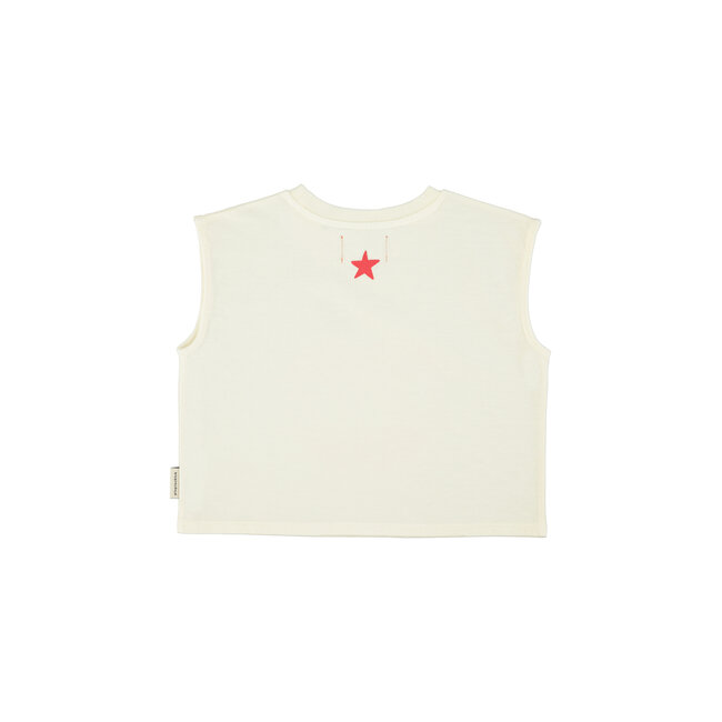 Piupiuchick sleeveless t´shirt | ecru w/ apple print