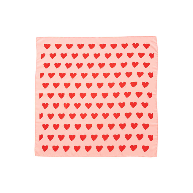 Piupiuchick silky bandana | pink  w/ red hearts allover
