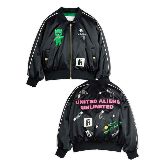 Mini Rodini United aliens unlimited satin baseball jacket