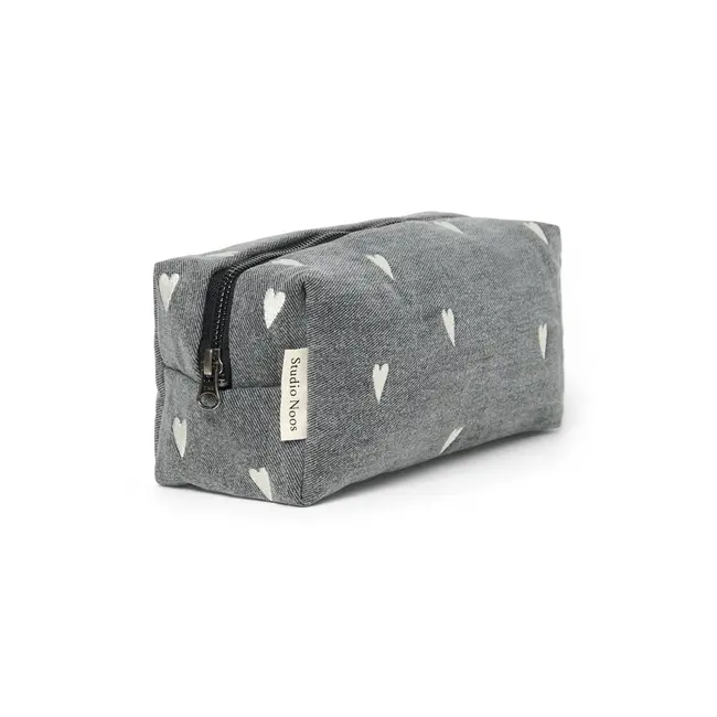 Denim Pouch Grey hearts