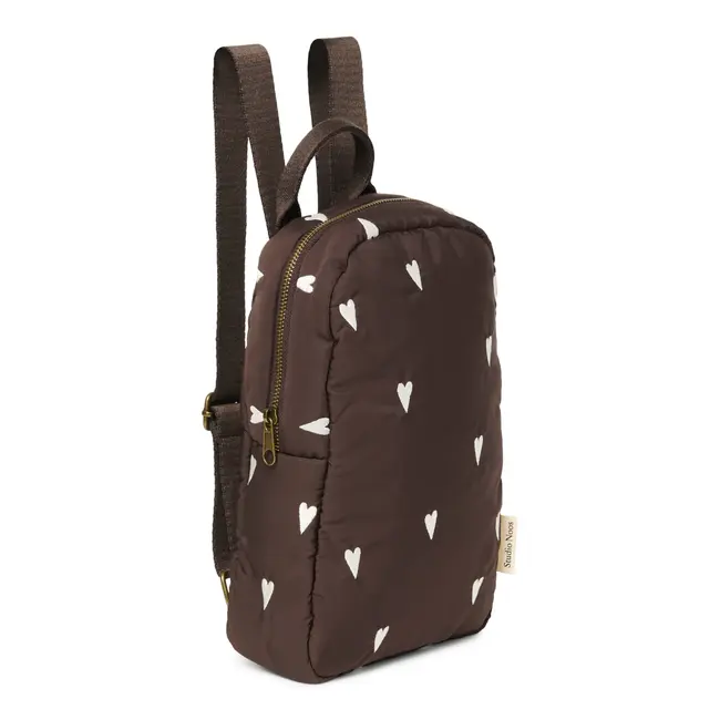 Puffy Mini Backpack Brown hearts