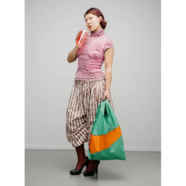 SUSAN BIJL The New Shopping Bag Holly Green & Orange Large