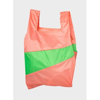 SUSAN BIJL The New Shopping  Bag Coral &  Greenscreen  Large