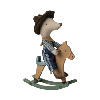 Maileg Cowboy mouse on rocking horse, Little  brother