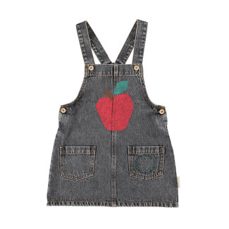 Piupiuchick short dress w/ straps | washed black denim w/ apple print