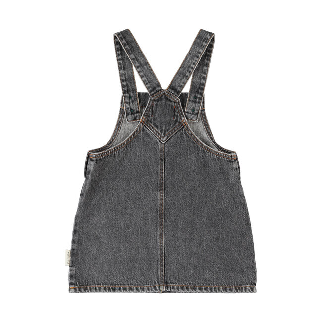 Piupiuchick short dress w/ straps | washed black denim w/ apple print