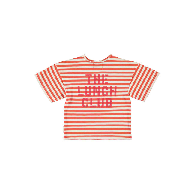 Piupiuchick oversize t'shirt | red & ecru stripes w/ apple print