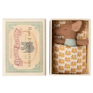Maileg Sleepy wakey baby mouse in matchbox - Blue