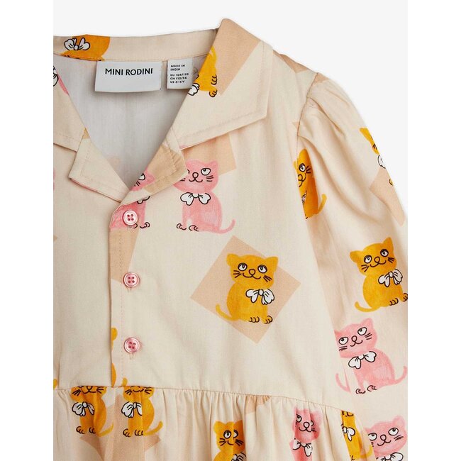 Mini Rodini Kittens aop woven ls dress