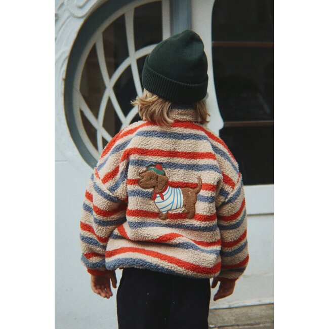 Konges Slojd JODY EMBROIDERY TEDDY JACKET GRS TANGERINE STRIPE