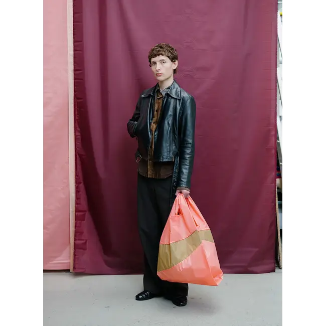 SUSAN BIJL The New Shopping Bag Coral & Moss Large