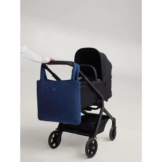 Denim Mom Bag  Dark Blue Red Hearts
