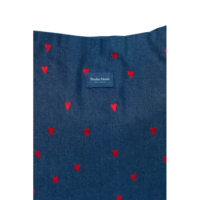 Denim Mom Bag  Dark Blue Red Hearts