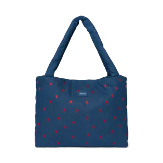 Denim Mom Bag  Dark Blue Red Hearts