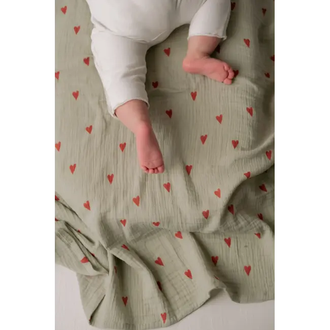 Swaddle Print Large Green hearts