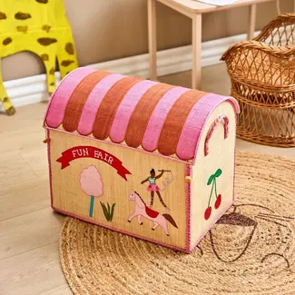 Rice Raffia Basked Mand with Pink Fun Fair Theme LARGE