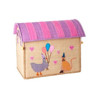 Rice Raffia basket pink Party Animal  SMALL