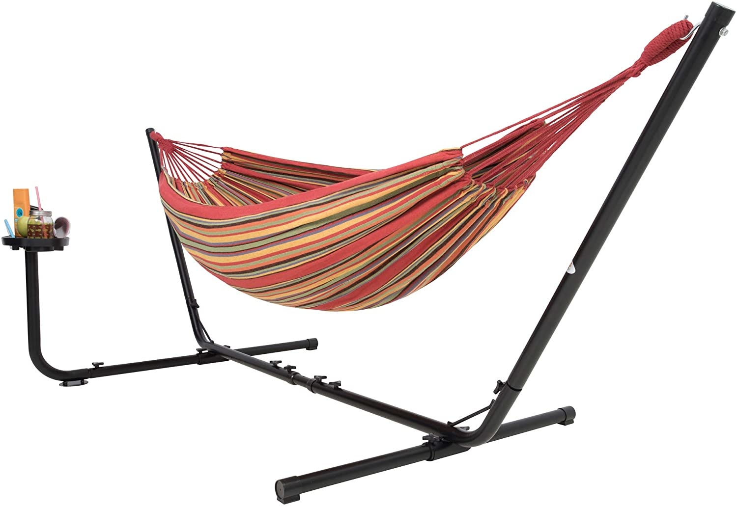 hangen heilige versterking VITA5 Cotton Outdoor Double Hammock with Frame - with Cup and Book Holder -  for Up to 2 People / 205 kg - 210 x 140 cm - with Carrying Bag - Vita5