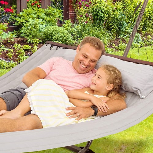 Vita5 Vita5 Hangmat met Frame, Tot 2 Personen / 200 kg, 190 x 140 cm, Met kussen, UV-Resistant, Grijs