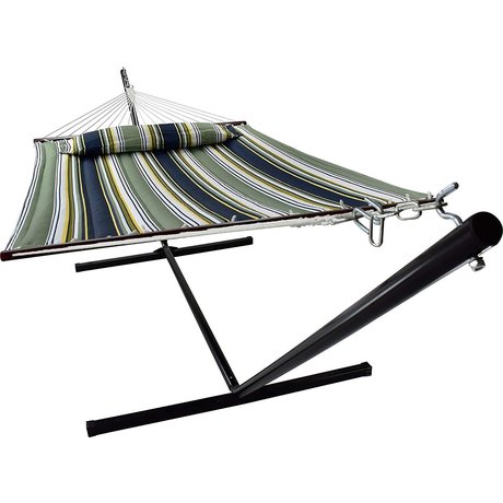 Vita5 Hammock with Frame, Up to 2 People / 200 kg, 190 x 140 cm, Removable Pillow, Weatherproof, Dark Green / Dark Blue