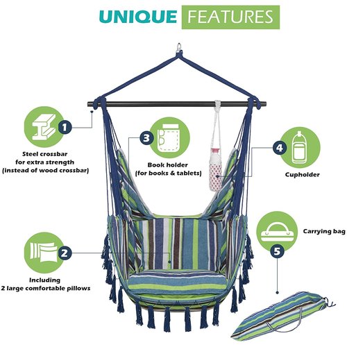 Vita5 Vita5 Hanging Chair with 2 Cushions - Blue/Green/White