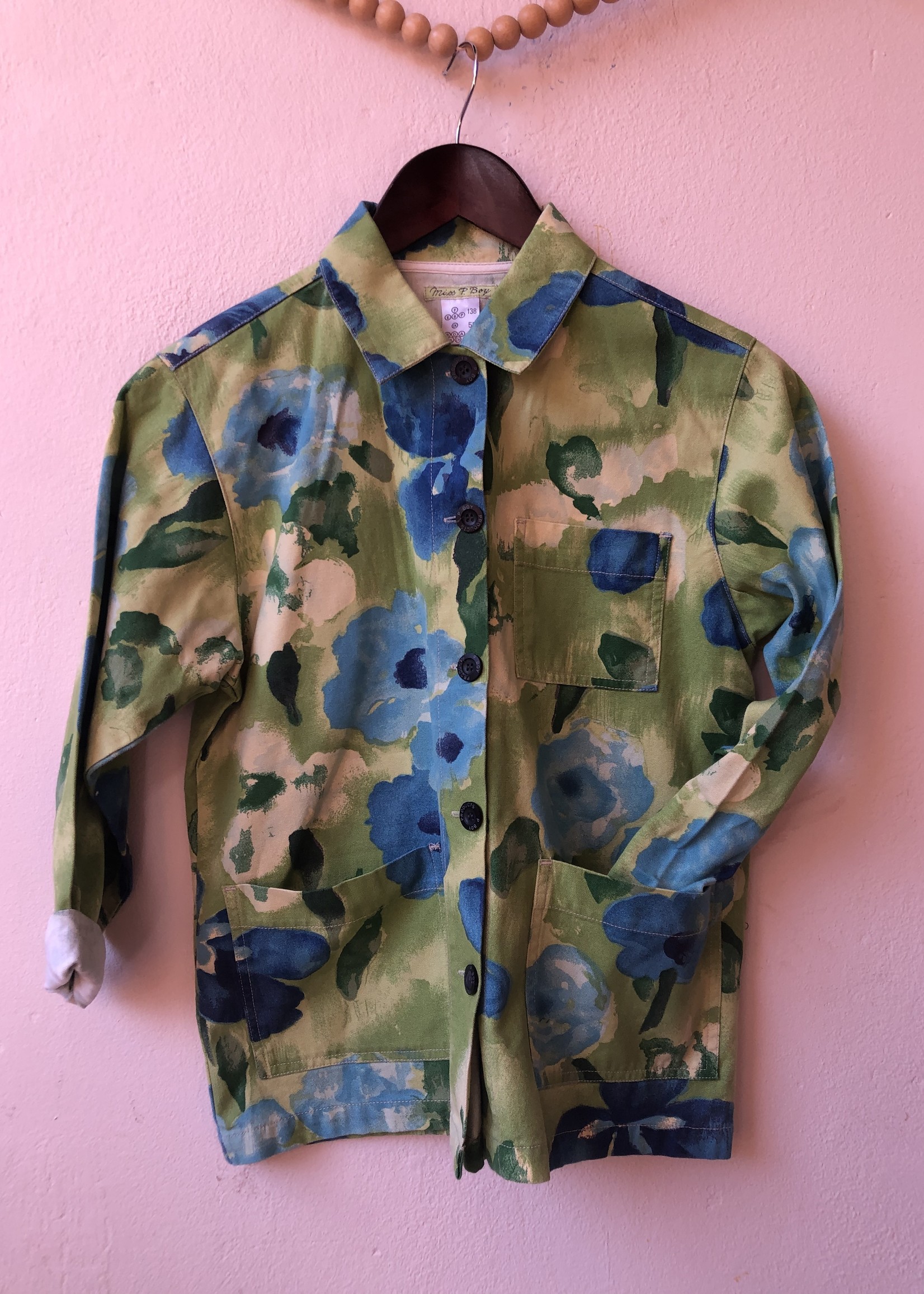 Green floral denim jacket 9-10T