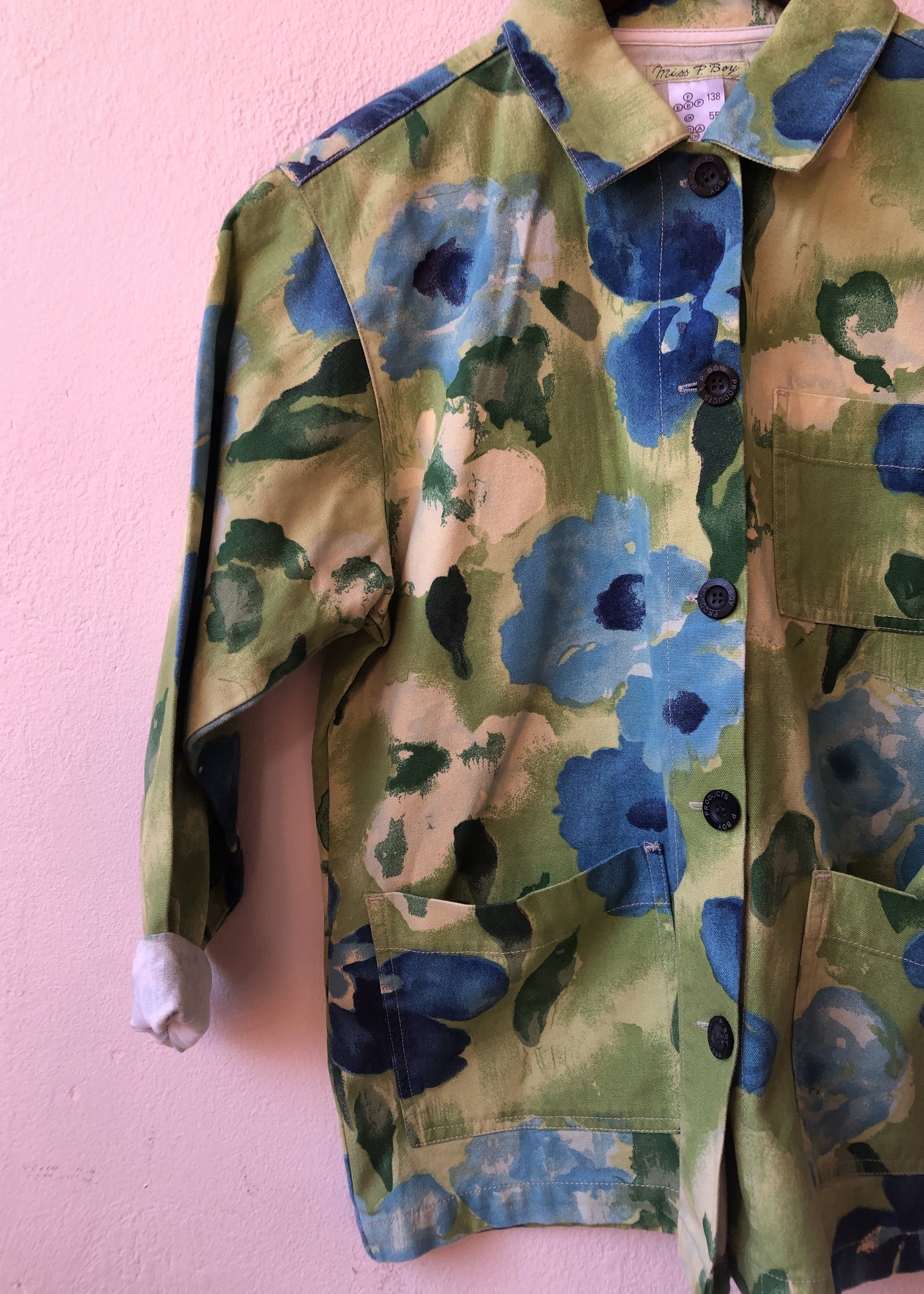 Green floral denim jacket 9-10T