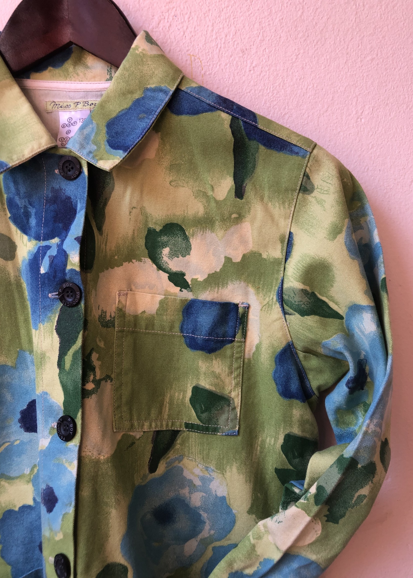 Green floral denim jacket 9-10T