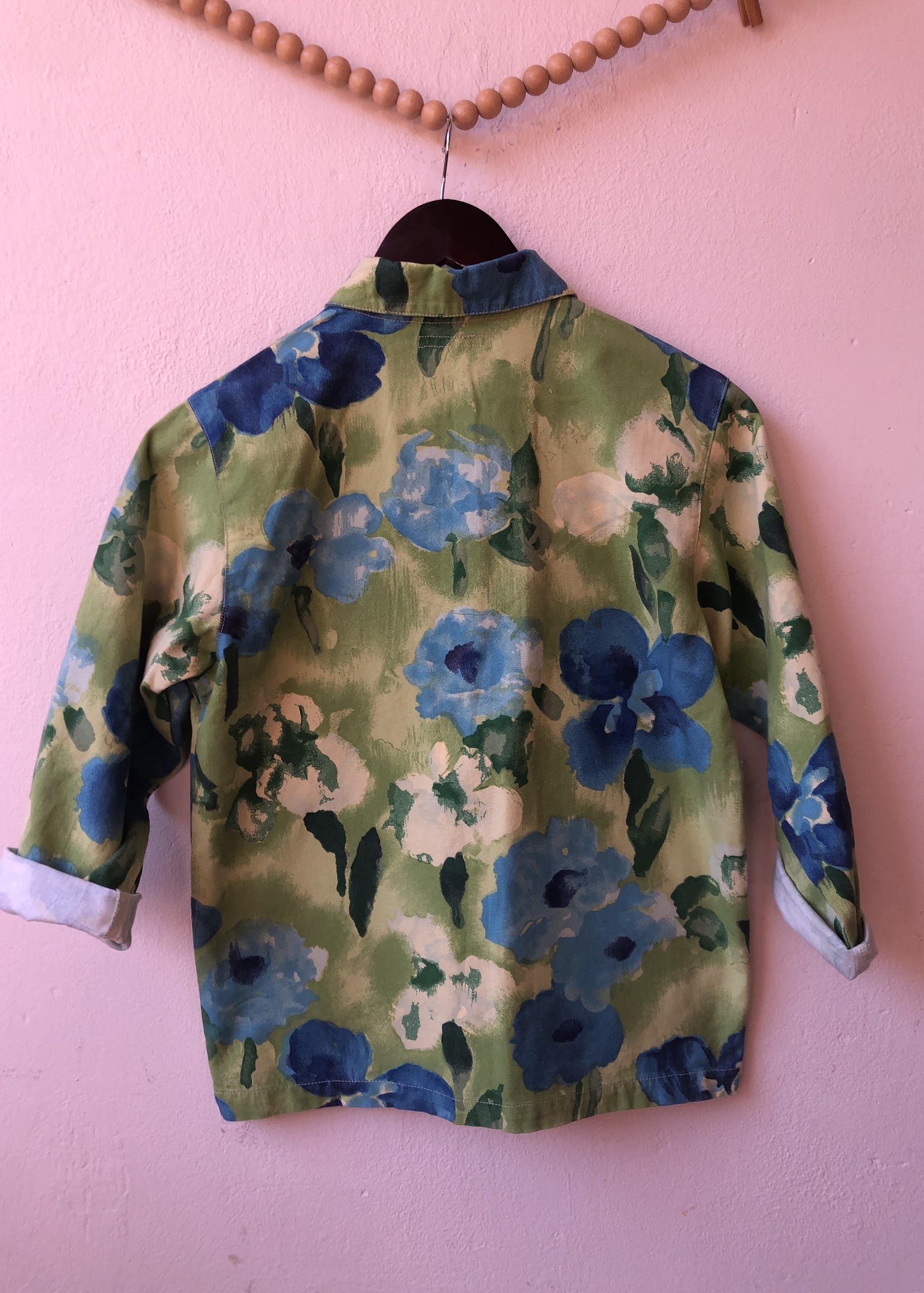 Green floral denim jacket 9-10T