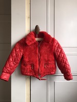 Red faux fur 70's jacket + hat 18m