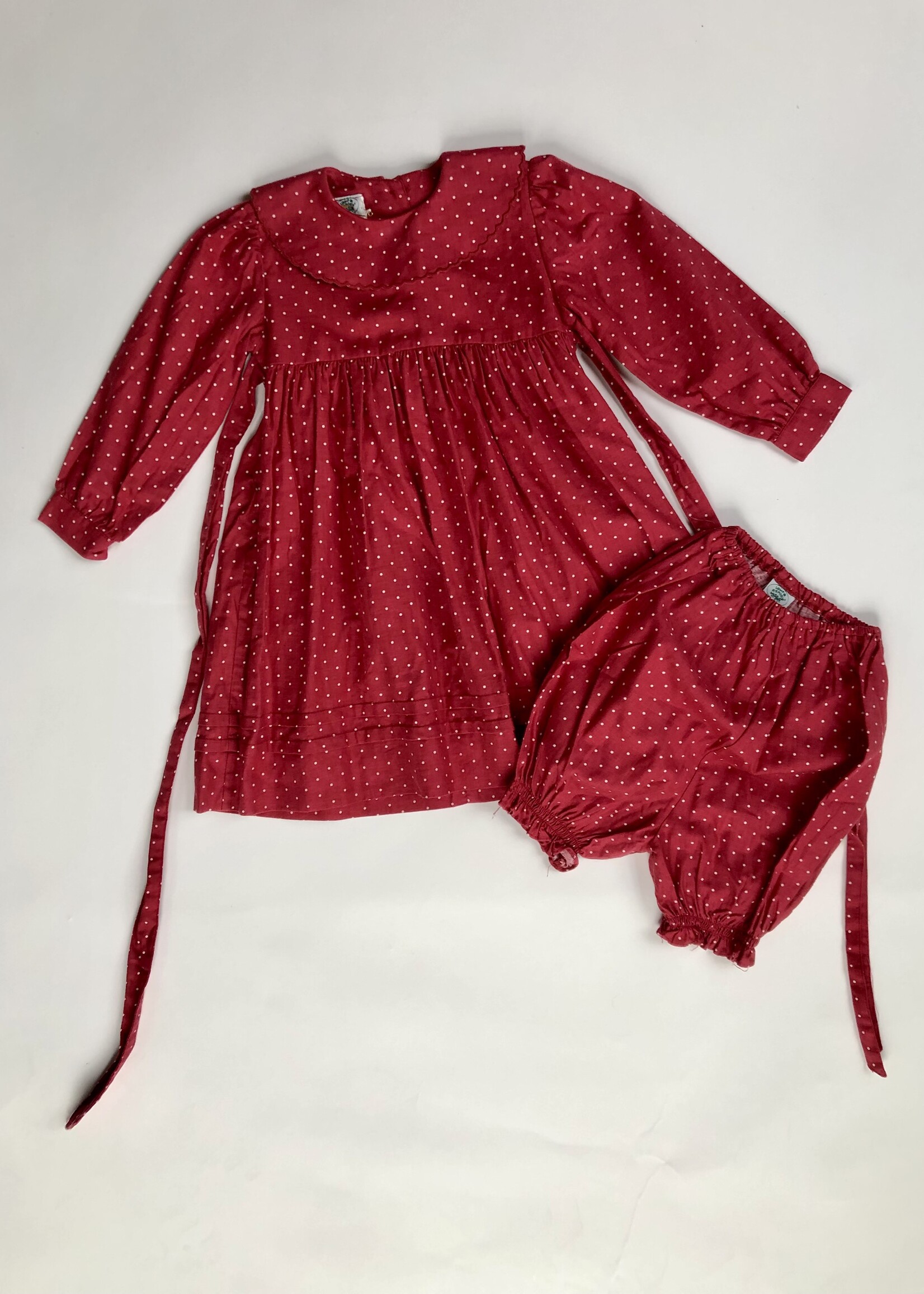 Laura Ashley Red dotted dress + bloomer 2y