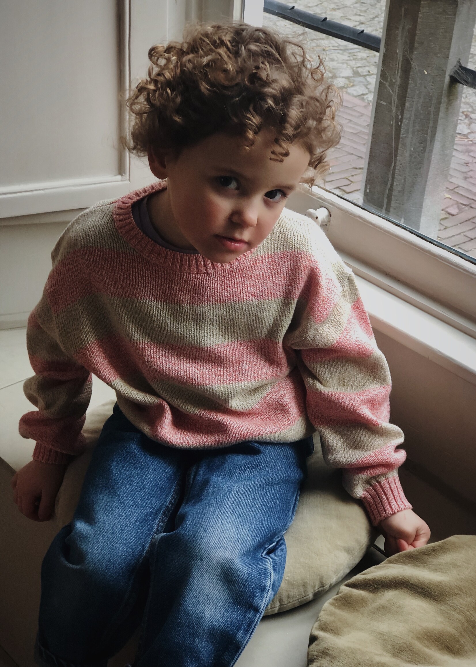 Pink green' ish striped sweater 4y