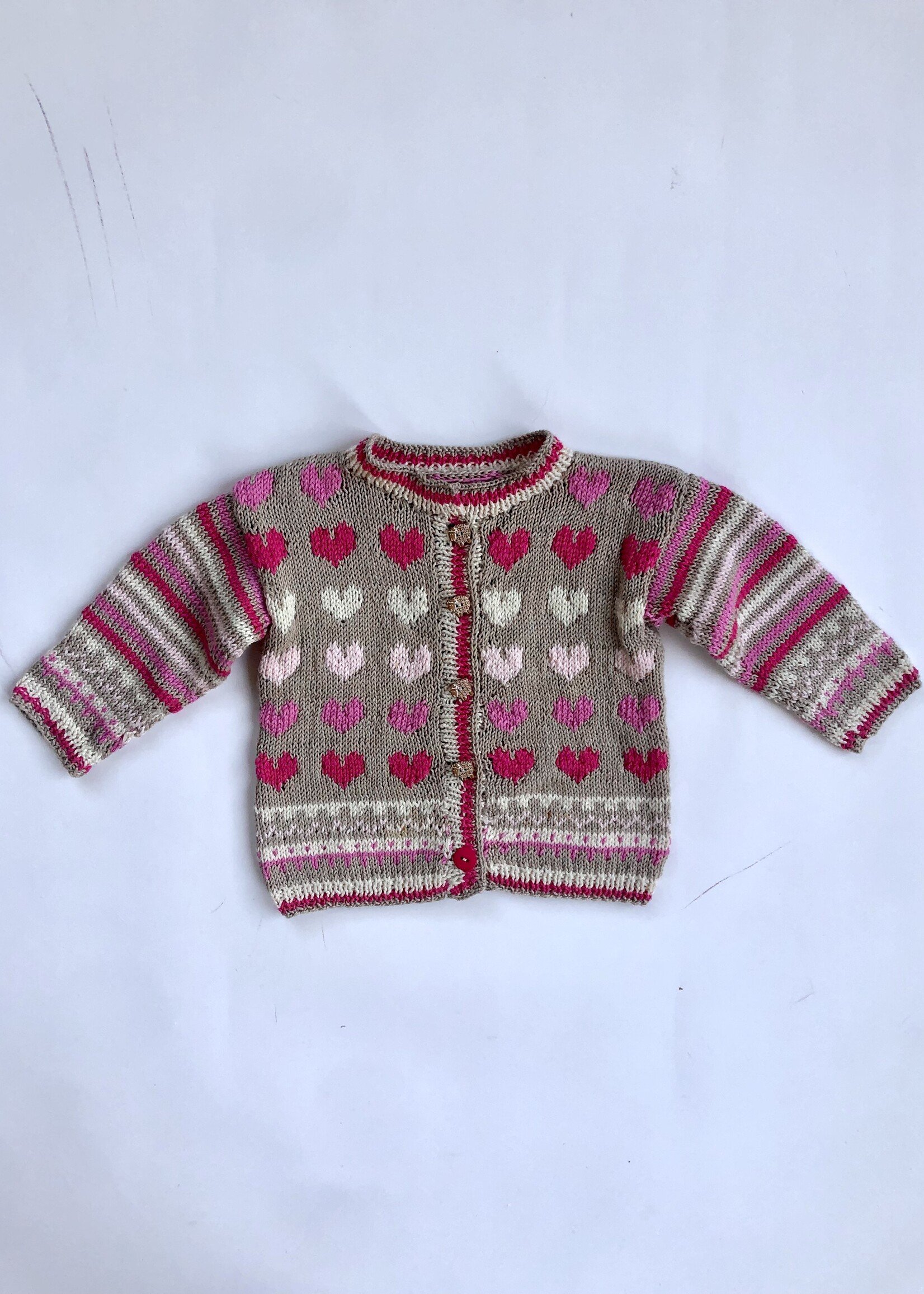 Handmade Knitted hearts cardigan 9-12m