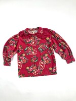 Vintage Rasberry red floral frilly blouse 10-12y