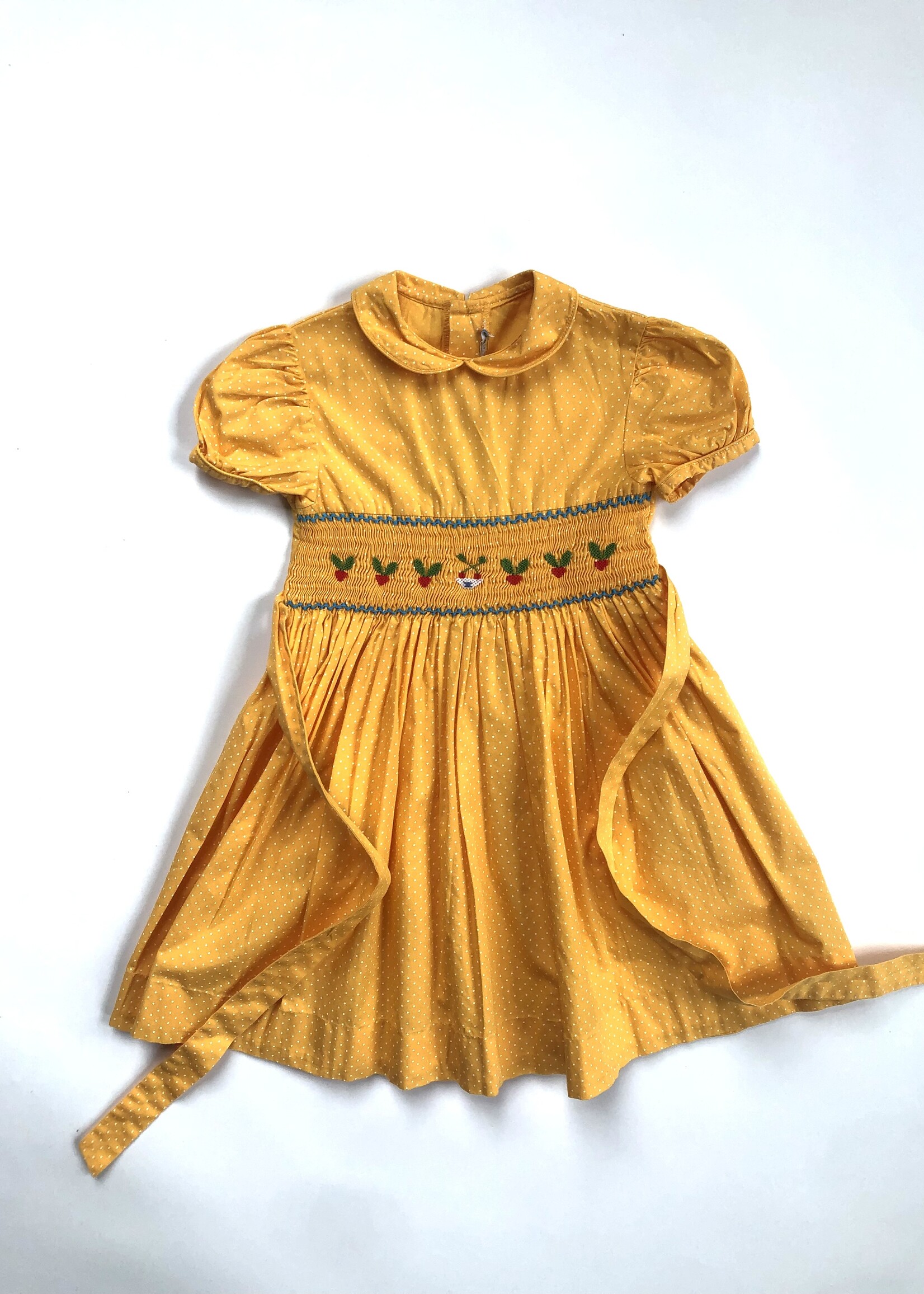 Vintage Yellow smocked raddish dress 4y