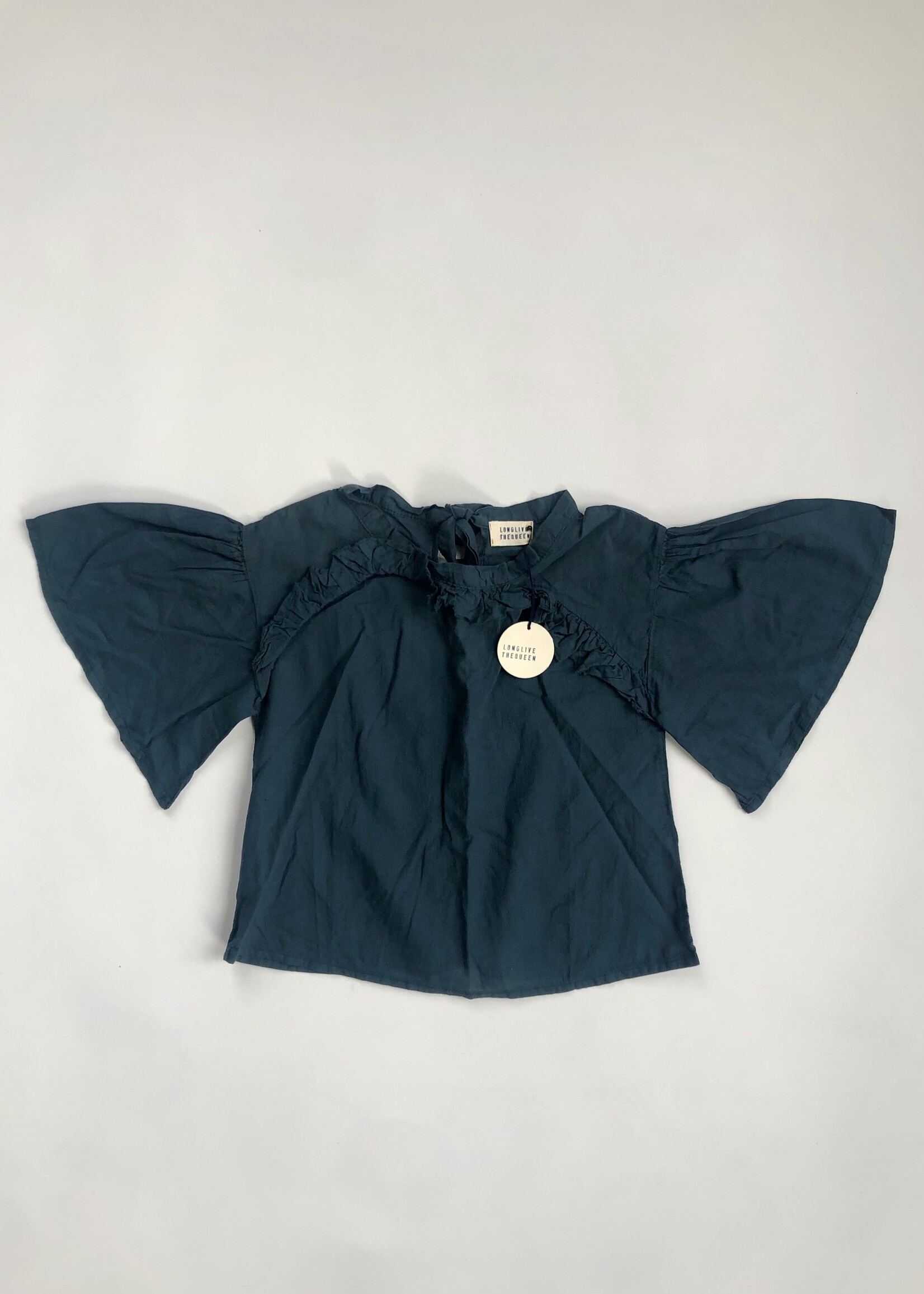 Long Live The Queen Blue grey Ruffle blouse 6-8y