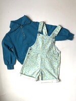 Vintage Turquoise floral denim shortall 7-8y