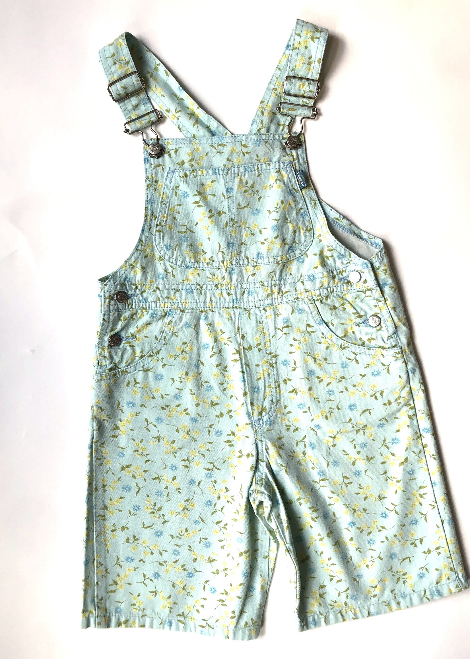 Vintage Turquoise floral denim shortall 7-8y