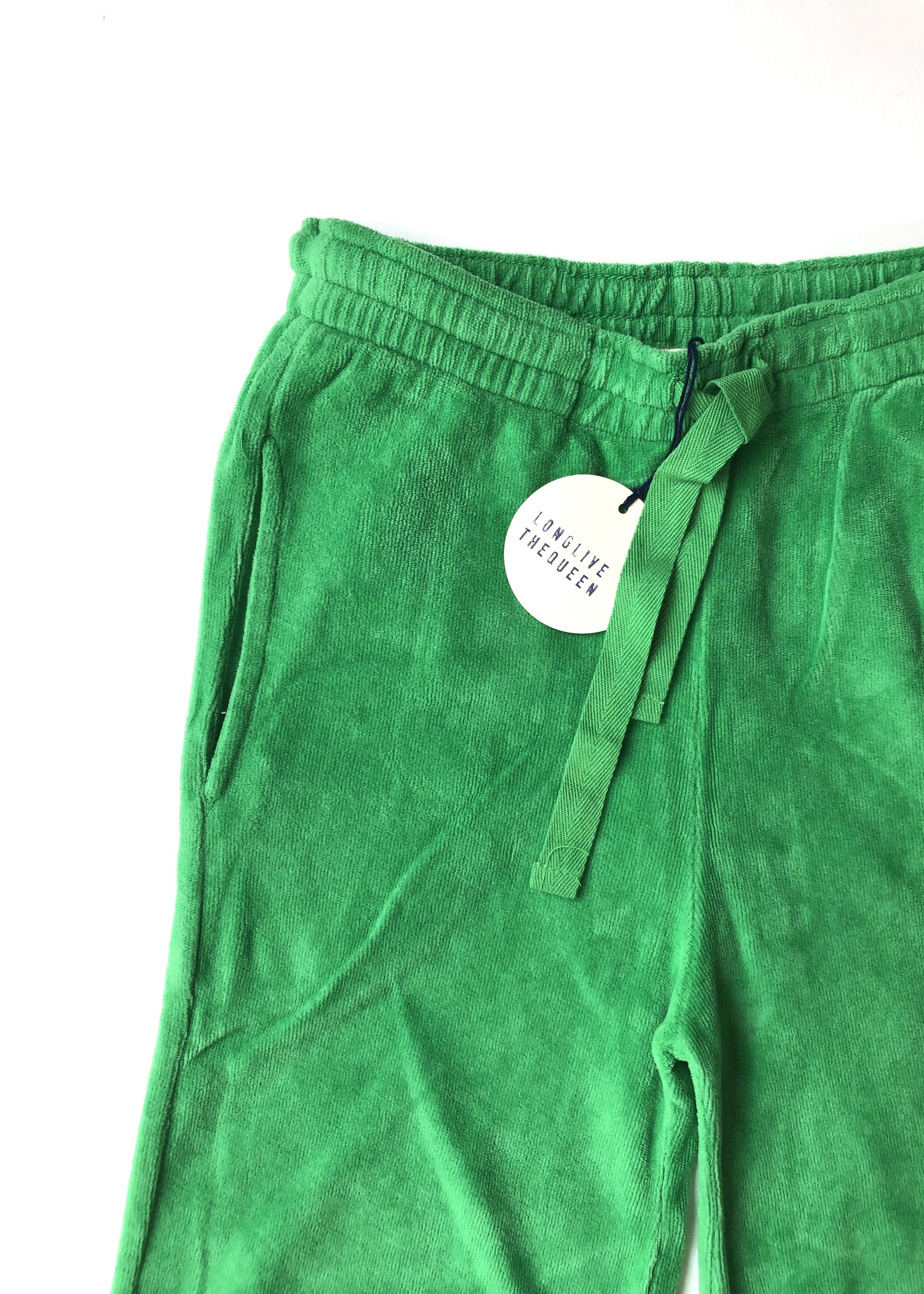 Long Live The Queen Green velvet straight fit sweat pants 6y