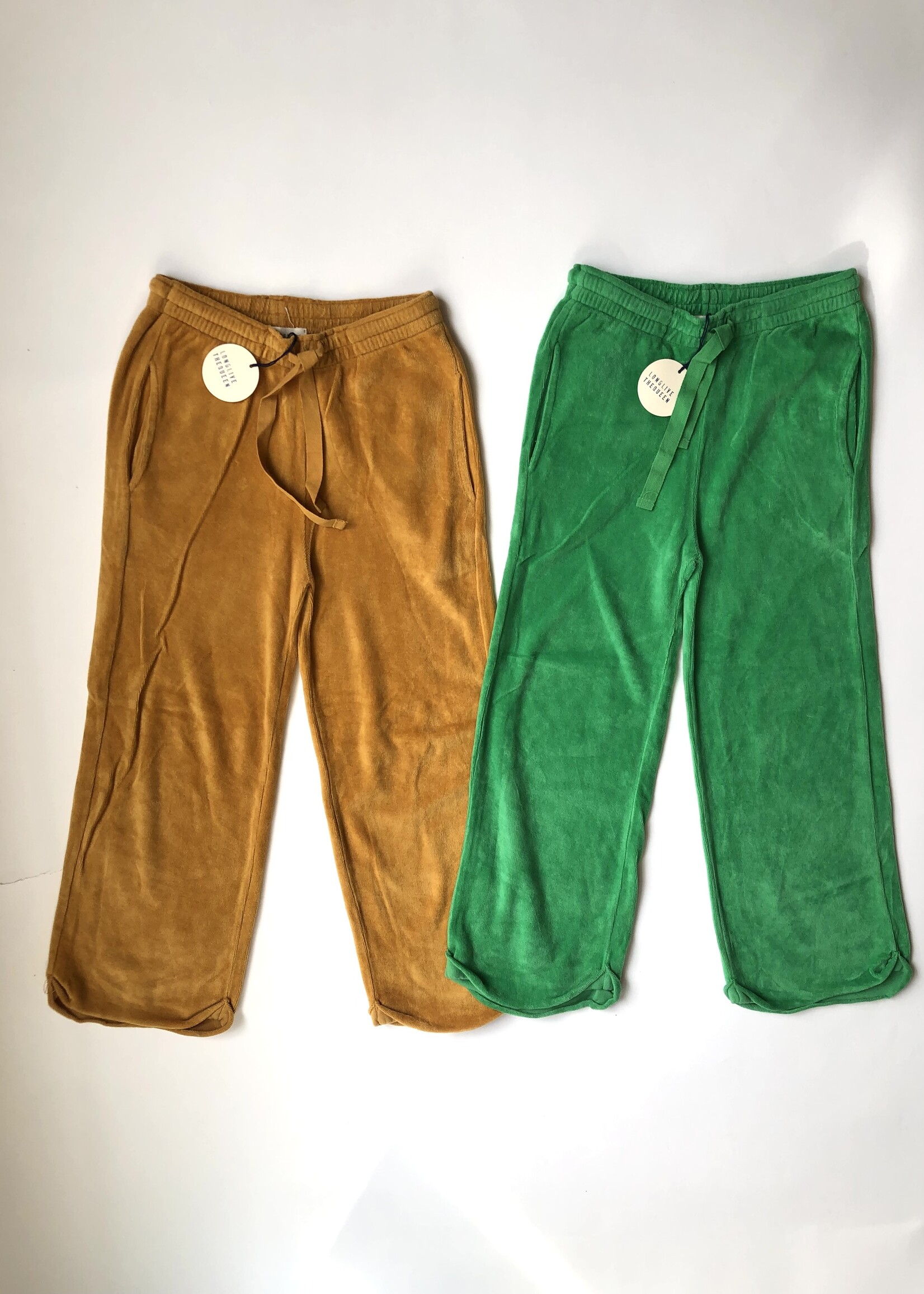 Long Live The Queen Green velvet straight fit sweat pants 6y