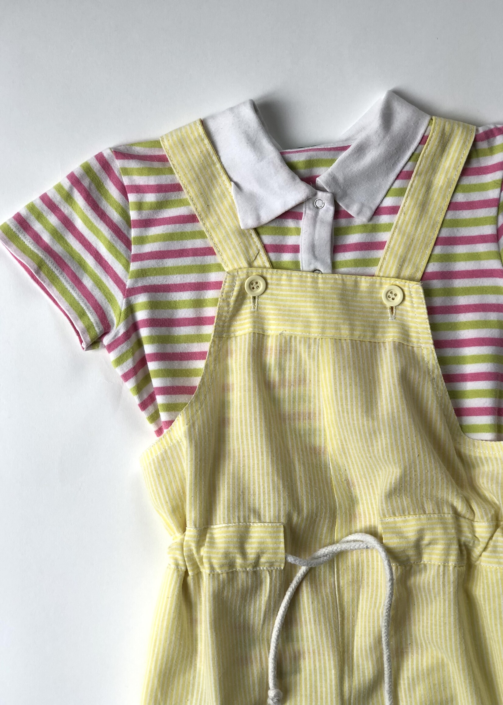 Vintage Soft yellow striped summer dungarees 3-4y