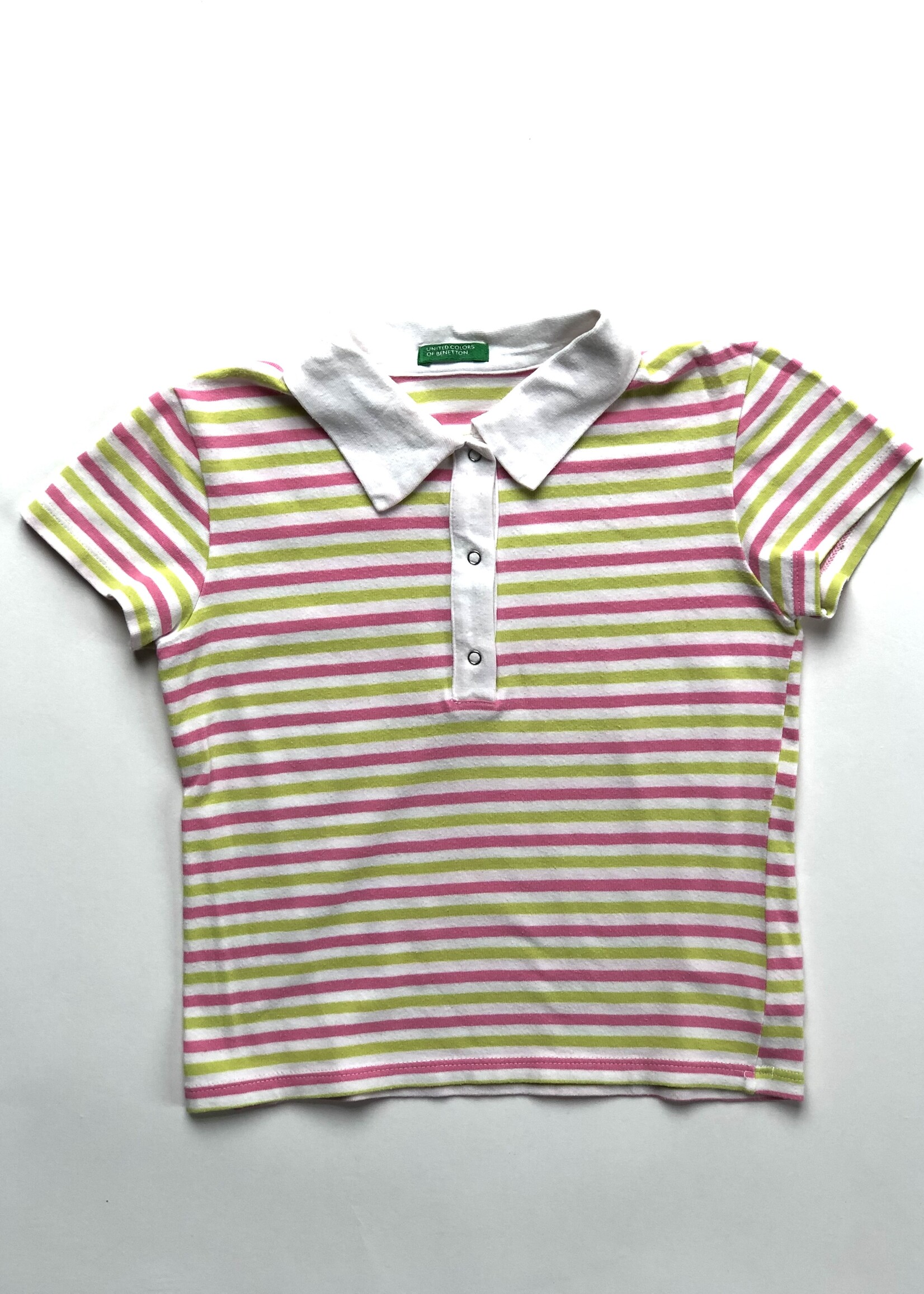 United Colors of Benetton Pink & apple green striped polo shirt 4-6y