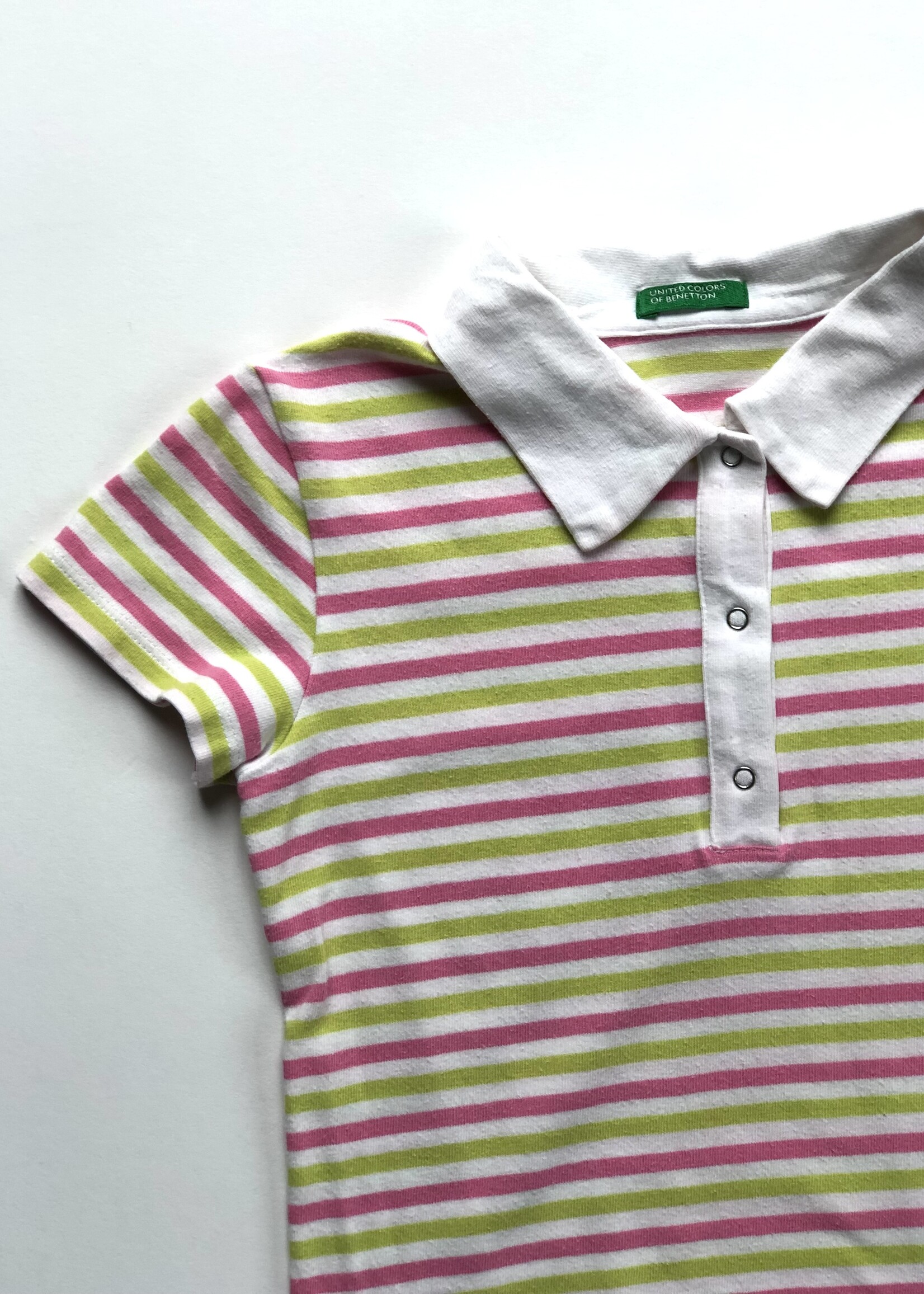 United Colors of Benetton Pink & apple green striped polo shirt 4-6y