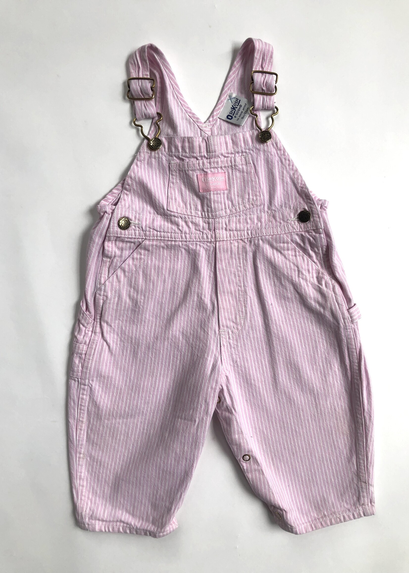 OshKosh Pink striped denim dunagrees 12-18m