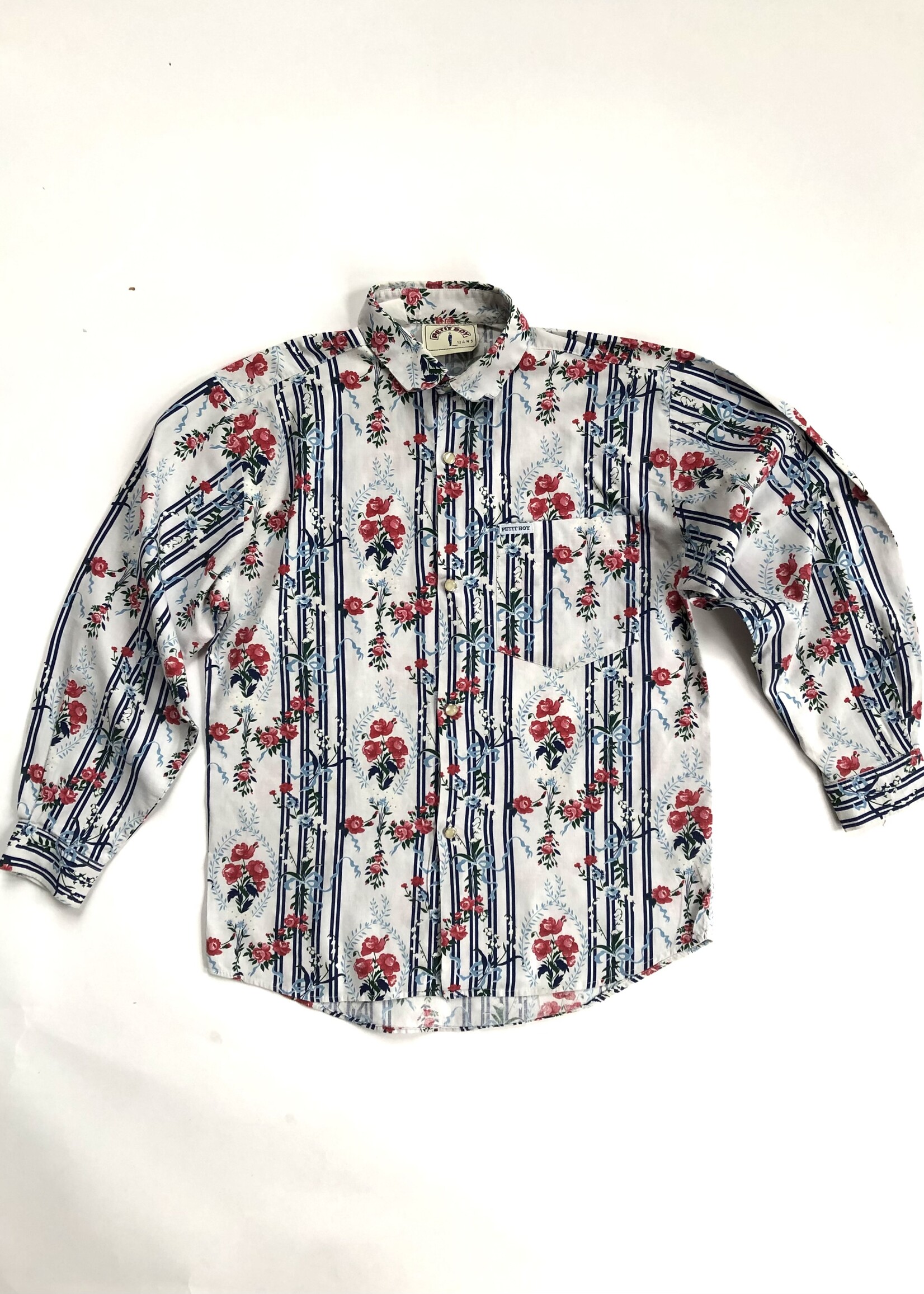 Vintage Blue striped and  floral blouse 12y