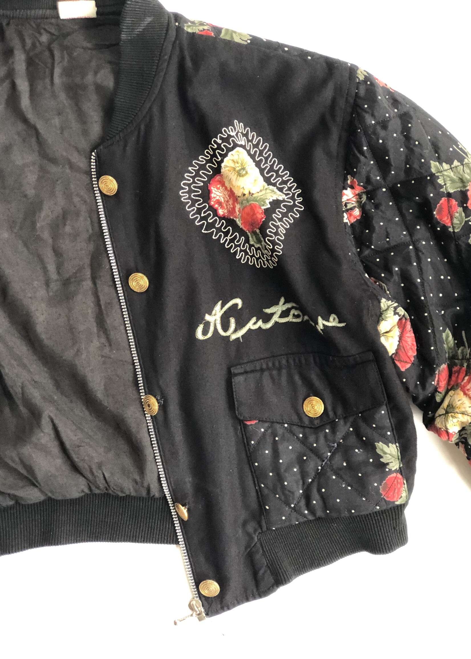 Vintage Black floral bomber jacket 6-8y