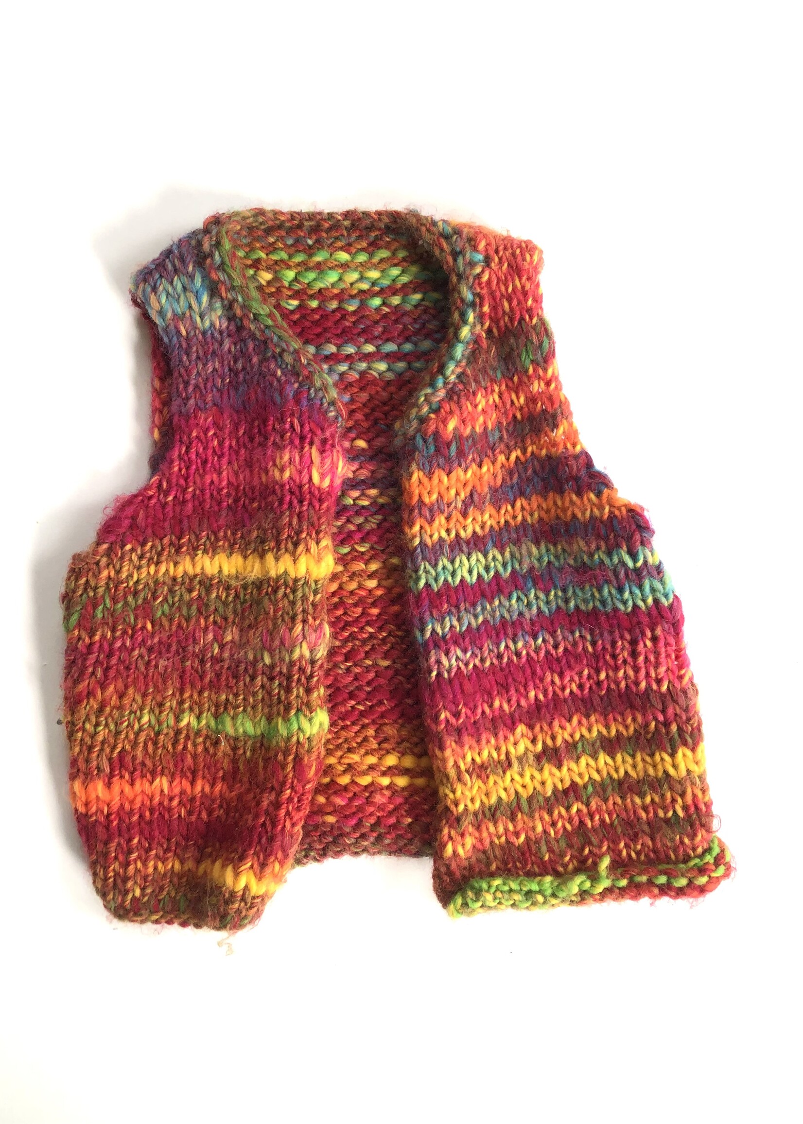 Handmade Rainbow knitted waistcoat 4-6y