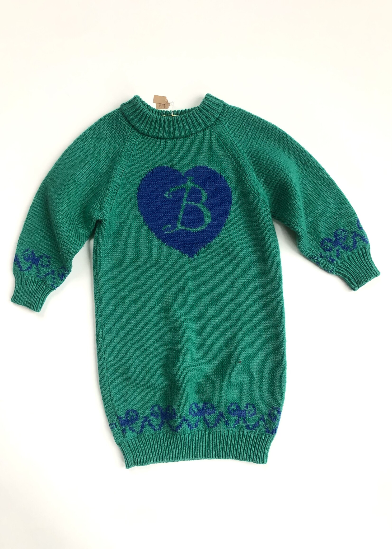 Handmade Green hearted Barbie sweater-dress 6y